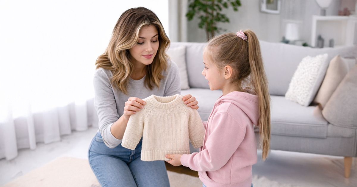 <img src="skurczona-welna.jpg"alt="wręczanie wełnianego swetra dziecku">